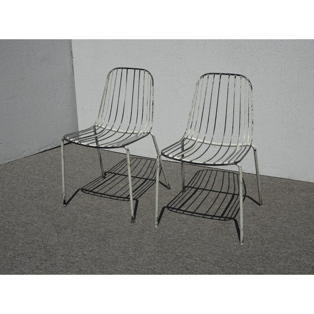 Mid-Century Modern Pair of Vintage Mid Century White Iron Side Chairs For Sale - Image 3 of 12