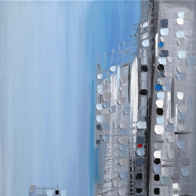 City Pulse - Original Textured Abstract Cityscape Oil Painting Triptych For Sale In Los Angeles - Image 6 of 9