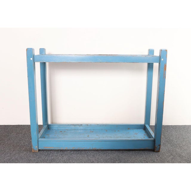 Primitive American Robin's Egg Blue Painted Wood Umbrella or Cane Stand For Sale - Image 9 of 17