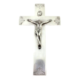Silver Crucifix with Christ and Engraved Cross with Suspension Ring For Sale