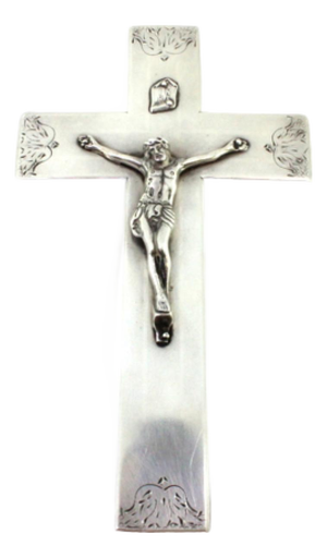 Silver Crucifix with Christ and Engraved Cross with Suspension Ring