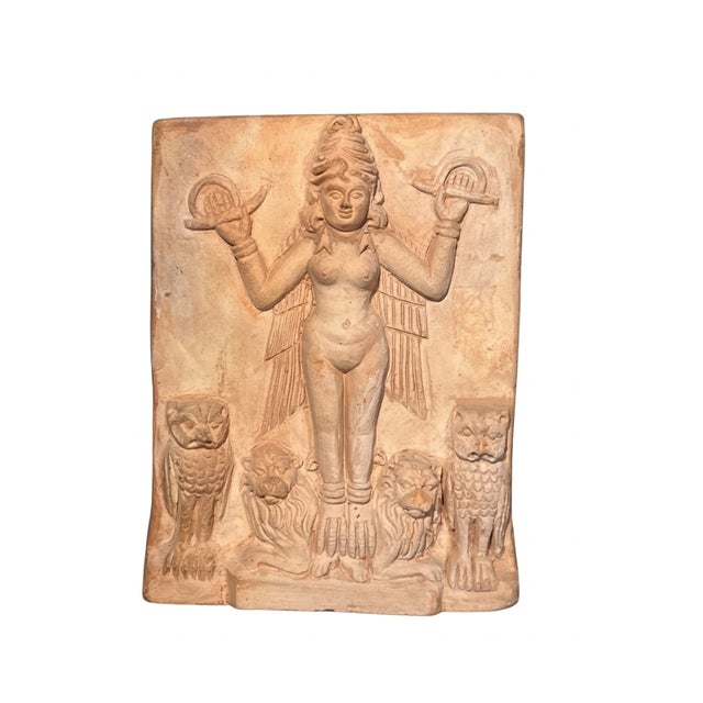 Rare, mysterious, old replica of the Burney Relief, an ancient Mesopotamian terracotta plaque from the Old Babylonian...