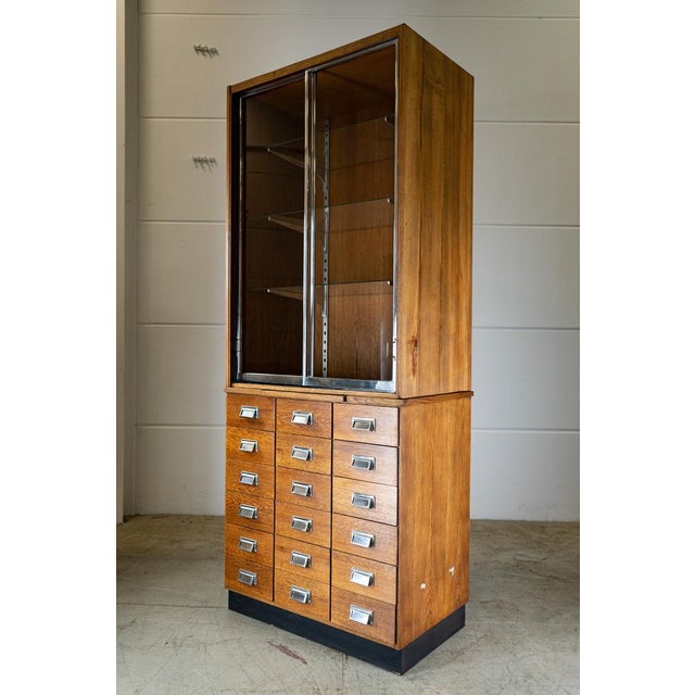 Wood Vintage Pharmacist Brown Cabinet For Sale - Image 7 of 18