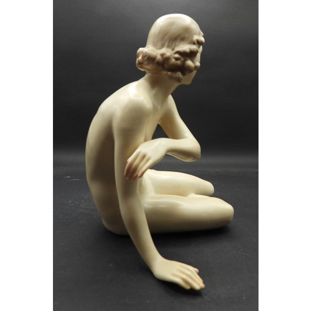 Tan Rosenthal Seated Female Nude Figurine 1930s Max Hermann Fritz Sculptor Germany For Sale - Image 8 of 12