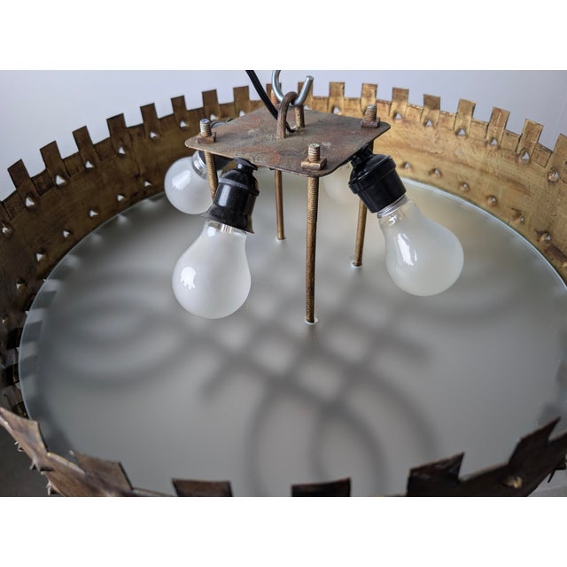 Mid-Century Brutalist Ceiling Lamp in Gilded Wrought Iron, 1940s For Sale - Image 11 of 12