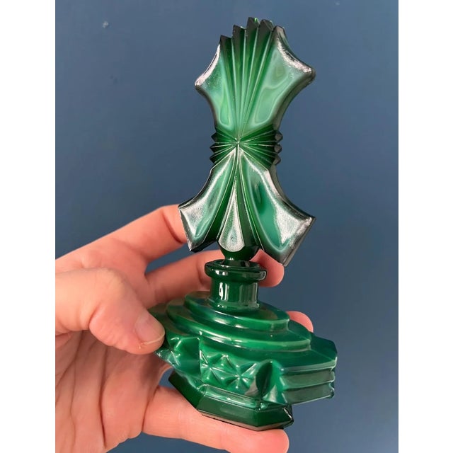Art Deco Malachite Glass Perfume Bottles Pair For Sale - Image 14 of 18