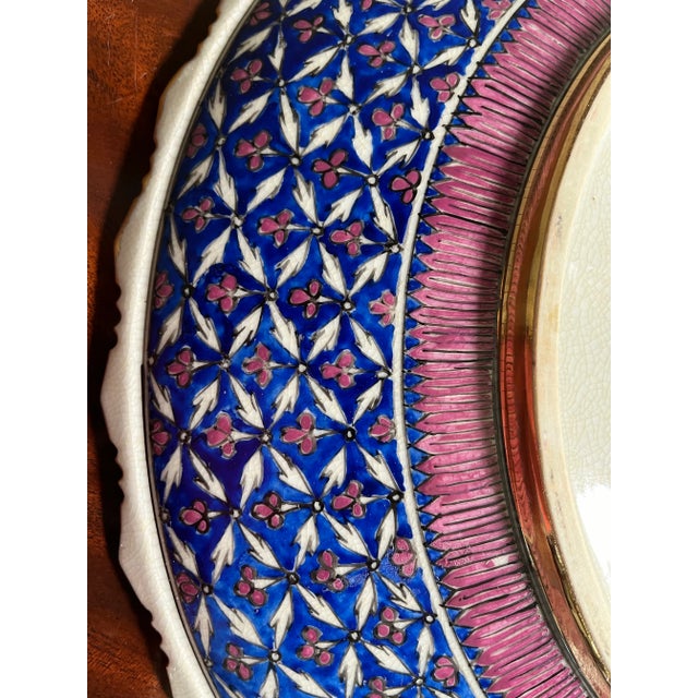 Ceramic Vintage Hand-Painted Oriental Plate & Brass Stand For Sale - Image 7 of 8
