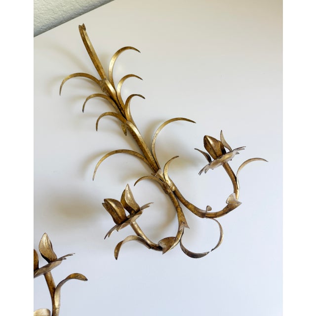 1960s Gilded Toleware Candle Sconces - A Pair For Sale - Image 12 of 13
