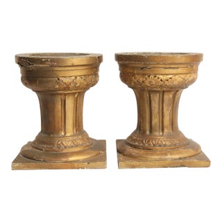 19th-Century French Altar Gilt & Gesso Candle Stands, Pair / Neoclassical For Sale