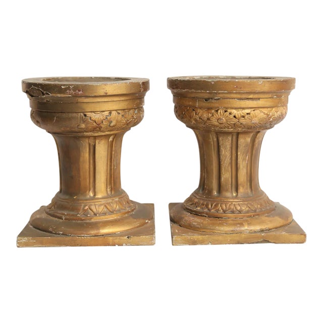 19th-Century French Altar Gilt & Gesso Candle Stands, Pair / Neoclassical For Sale