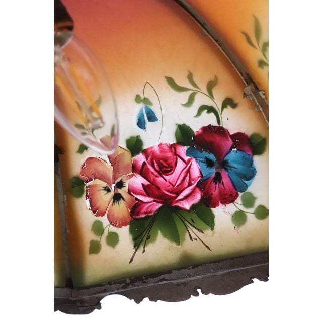 Brass Period Mid 20th CenturyRestored Art Nouveau Reverse Painted Shade Brass Floor Lamp For Sale - Image 8 of 15