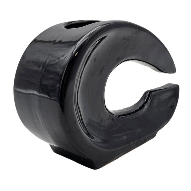 Ceramic Modern Sculptural Ikebana Ceramic Vase, Crescent Form, 9.25" For Sale - Image 7 of 13