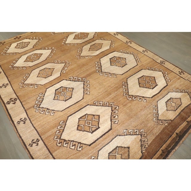 Brown Zabihi Collection Brown Geometric Turkish Kars Rug For Sale - Image 8 of 9