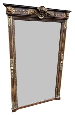 Large Antique French Gilt & Painted Mirror, 19th Century