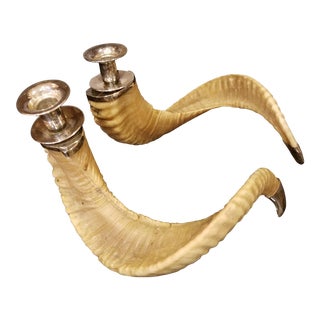 Big Horn Sheep Silver Plated Candlesticks - a Pair For Sale