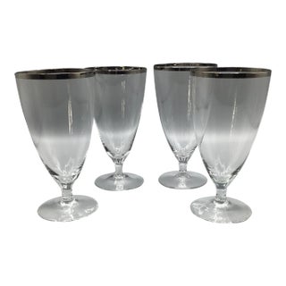 Platinum Rim Stemmed Water Glasses West Germany 1940s - Set of 4 For Sale