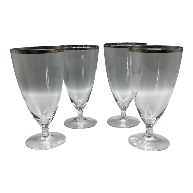 Platinum Rim Stemmed Water Glasses West Germany 1940s - Set of 4 For Sale