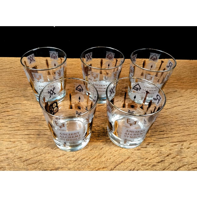 Mid-Century Modern Vintage 1960s Alchemy Symbols Tumbler Glasses Set of 5 For Sale - Image 3 of 7