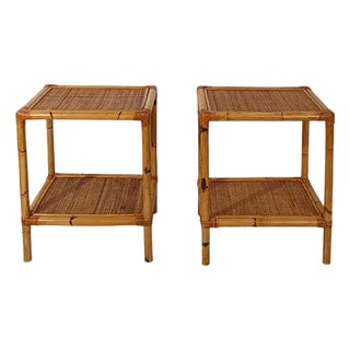 Italian Nightstands in Bamboo, Rattan and Wicker, 1970s, Set of 2 For Sale