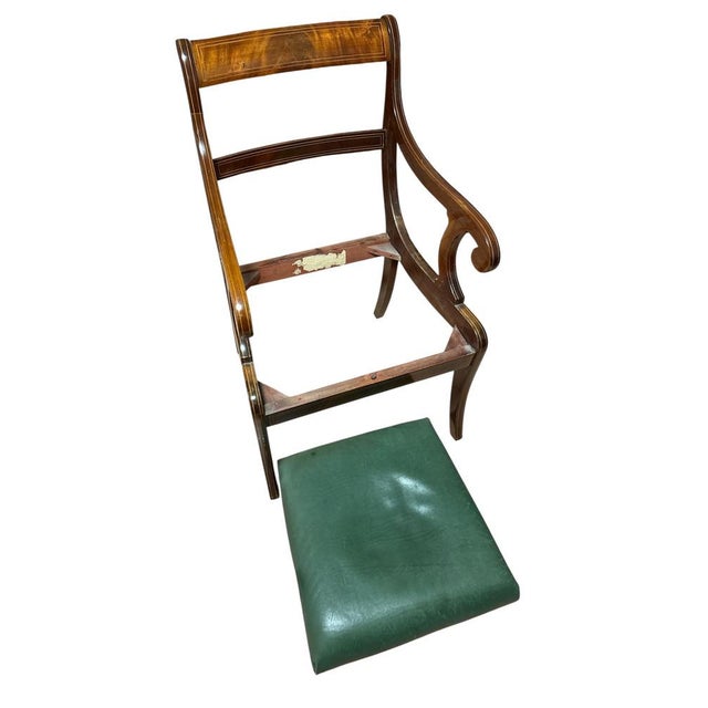Neoclassical Revival Chair with Green Leather Seat For Sale - Image 6 of 7