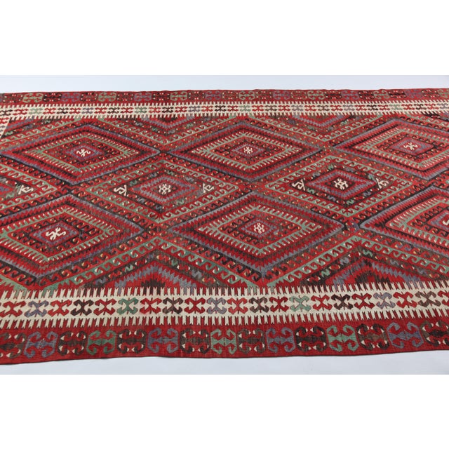 Antique Fethiye Tribal Kilim – Geometric Diamond Motifs, Anatolian Wool Weave -5' 3'' X 10' 4'' For Sale - Image 14 of 16
