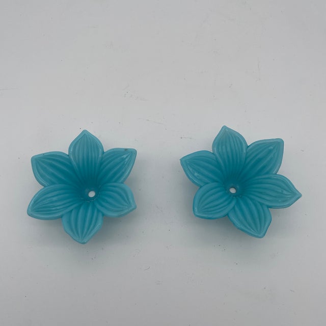 Late 19th Century Pair of French Blue Opaline Glass Flowers For Sale - Image 4 of 4