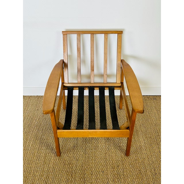 Wood Vintage Scandinavian Lounge Chair in Black Leather and Wood, 1960s For Sale - Image 7 of 15