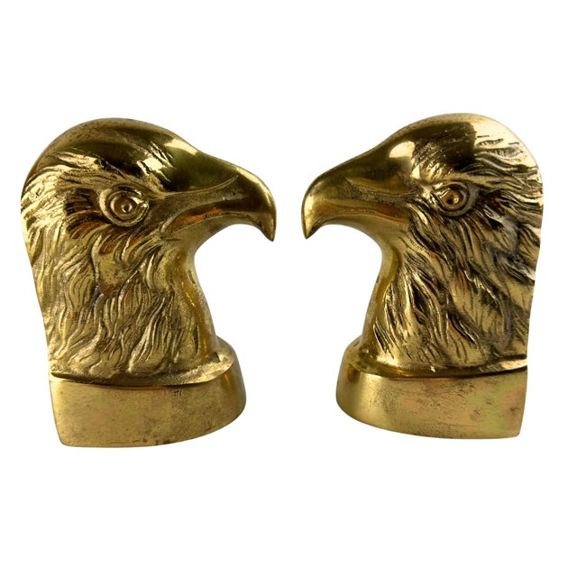 American Vintage Brass Bald Eagle Bookends For Sale - Image 3 of 9