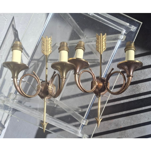 19thc French Empire Neoclassic Bronze Horn/ Arrow 2 Light Sconces a - Pair For Sale - Image 10 of 17