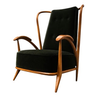 Armchair in Ivory Wood and Green Mohair by Giuseppe Scapinelli, Brazil, 1950s For Sale