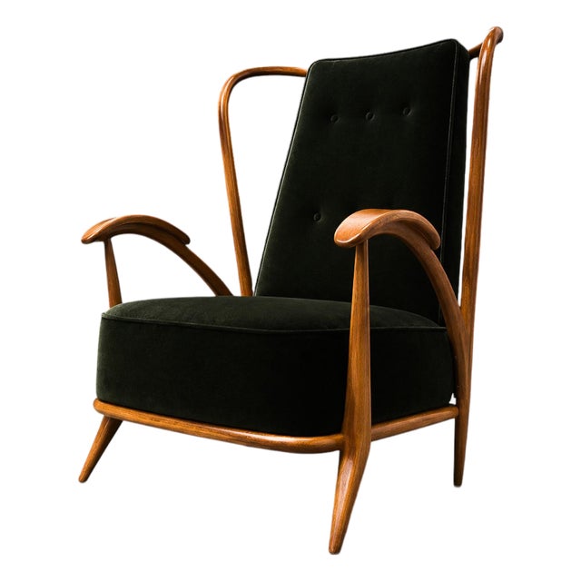 Armchair in Ivory Wood and Green Mohair by Giuseppe Scapinelli, Brazil, 1950s For Sale