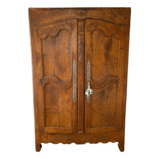 19th Century French Provincial Carved Elm or Walnut Armoire For Sale