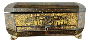 19th Century Chinese Export Lacquer Chinoiserie Sewing Box