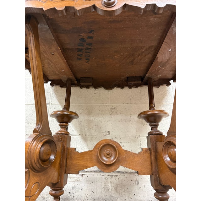 Antique W & M Salmans Victorian Eastlake Carved Oak Trestle Base Library Table For Sale - Image 9 of 10