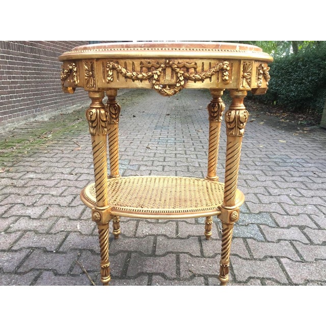 1970s French Louis XVI Gilt Beech Pink Marble Side Table For Sale - Image 9 of 11