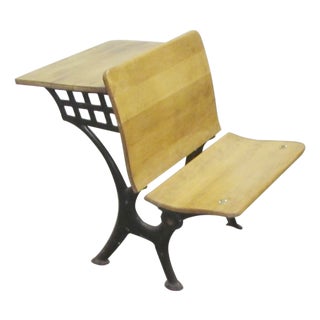 Antique Wood School Row Seat & Desk Combo For Sale