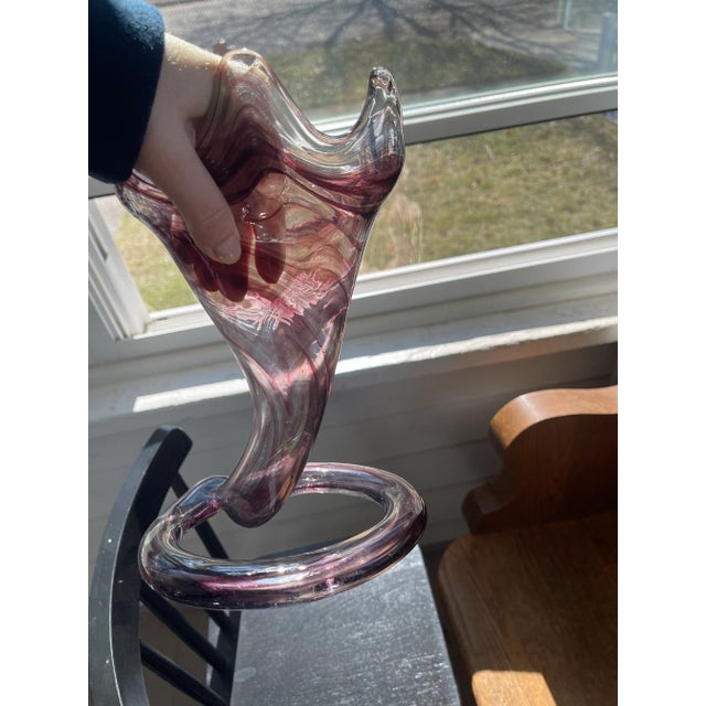 Amethyst Mid 20th Century Modern Sooner Glass Vase Purple Swirl Pulled Glass For Sale - Image 8 of 8