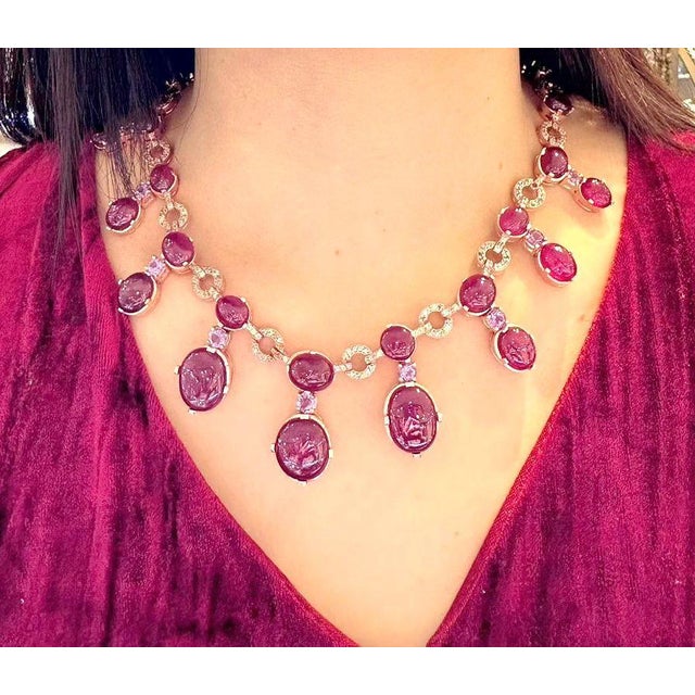 Bochic “Capri” Ruby, Sapphire & Amethyst Necklace in 18K Gold & Silver Ruby - 166.70 Carats Sapphires - 4 Carats Purple...