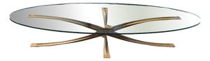 Oval Coffee Table in Bronze and Glass by Michel Mangematin, 1960