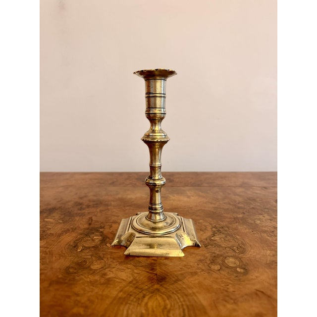 Antique Queen Ann Brass Candlestick, 1700 For Sale - Image 4 of 5