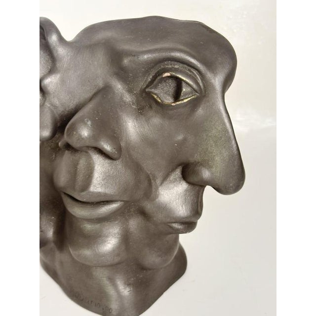 Ceramic Patinated Terracotta Sculpture with Multiple Faces, France, 1960s For Sale - Image 7 of 9