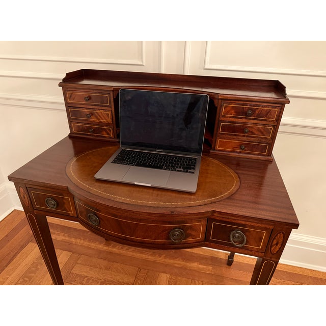 Early 20th Century Flint & Horner Mahogany Inlaid Writing Desk For Sale - Image 11 of 17