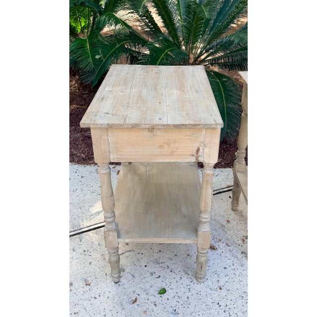 Light Gray Pair Weathered Pine End Tables, Bedside Tables For Sale - Image 8 of 12