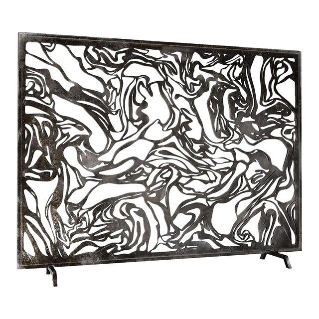 Warm Black Marmol Fireplace Screen Iron For Sale