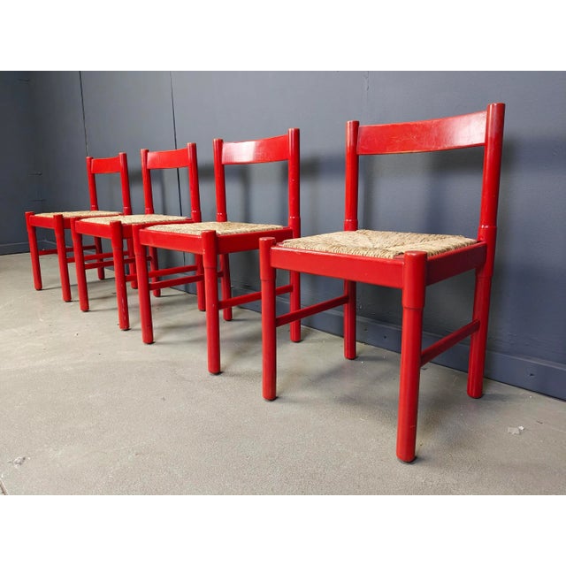 Vintage Red Lacquer and Wicker Dining Chairs, 1970s, Set of 4 For Sale - Image 10 of 11