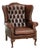 English Brown Cowhide Chesterfield Wing Lounge Chair For Sale