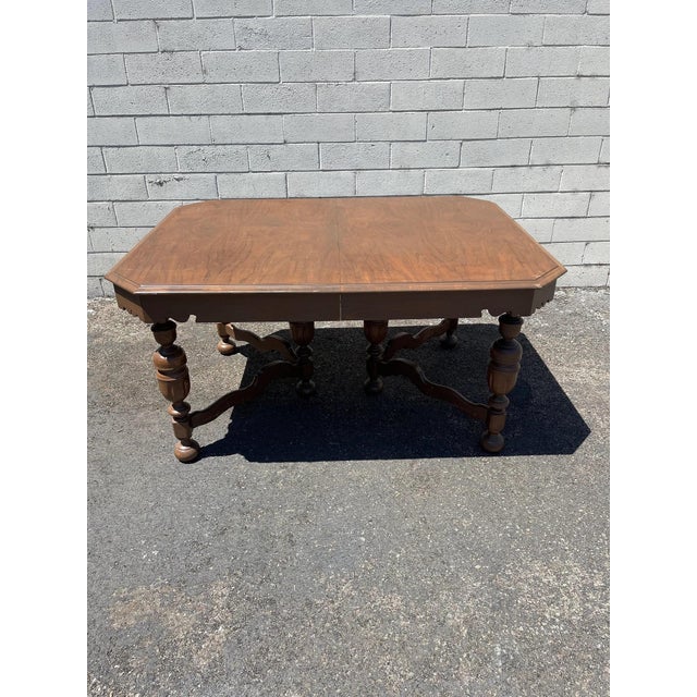 Mid 20th Century 7pc Vintage Jacobean Dining Table Chairs Set Wood Kitchen Armchair For Sale - Image 5 of 10