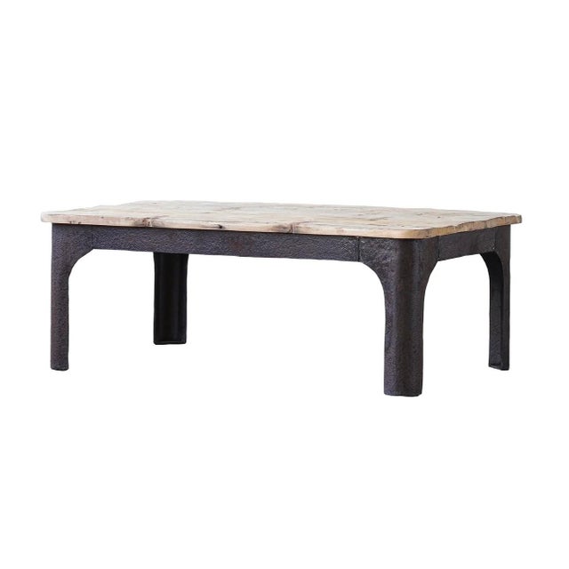 Matthew Izzo Home Upcyled Wood and Rustic Textured Iron Coffee Table For Sale - Image 4 of 6
