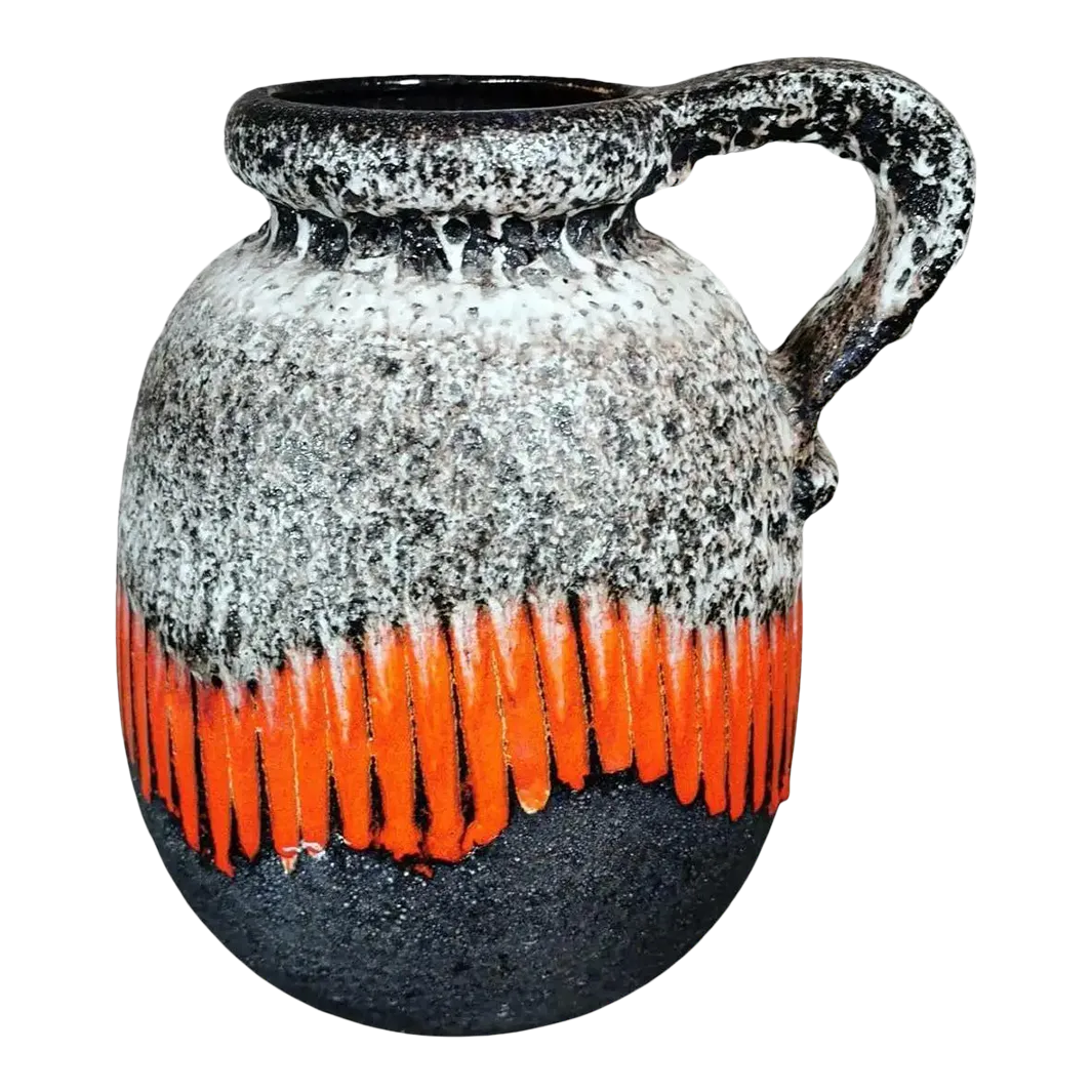 Vintage Fat Lava-Style German Colored and Glazed Ceramic Pitcher