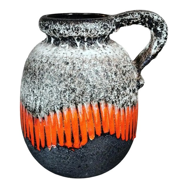 Vintage Fat Lava-Style German Colored and Glazed Ceramic Pitcher With Handle For Sale
